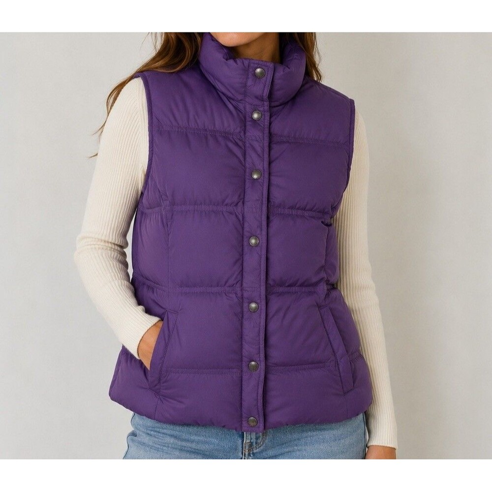 Lands End Women’s Down Filled Puffer Vest Purple S 6-8 Outdoor Hiking Gorpcore